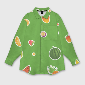 Мужская рубашка oversize 3D с принтом Фруктовый узор на зеленом ,  |  | 