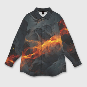 Мужская рубашка oversize 3D с принтом Оранжевая световая абстракция на черном в Кировске,  |  | Тематика изображения на принте: 
