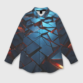 Мужская рубашка oversize 3D с принтом Синие битые плитки в Курске,  |  | 