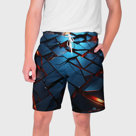 Мужские шорты 3D с принтом Синие битые плитки в Белгороде,  полиэстер 100% | прямой крой, два кармана без застежек по бокам. Мягкая трикотажная резинка на поясе, внутри которой широкие завязки. Длина чуть выше колен | 