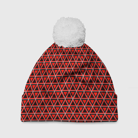 Шапка 3D c помпоном с принтом Красные и чёрные треугольники в Петрозаводске, 100% полиэстер | универсальный размер, печать по всей поверхности изделия | Тематика изображения на принте: 