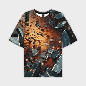 Мужская футболка oversize 3D с принтом Летящие камни и взрыв в Кировске,  |  | 