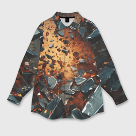 Мужская рубашка oversize 3D с принтом Летящие камни и взрыв в Екатеринбурге,  |  | 