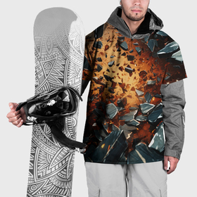 Накидка на куртку 3D с принтом Летящие камни и взрыв в Екатеринбурге, 100% полиэстер |  | 