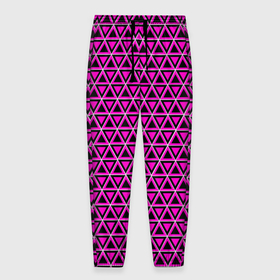 Мужские брюки 3D с принтом Розовые и чёрные треугольники в Петрозаводске, 100% полиэстер | манжеты по низу, эластичный пояс регулируется шнурком, по бокам два кармана без застежек, внутренняя часть кармана из мелкой сетки | Тематика изображения на принте: 
