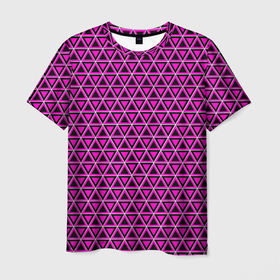 Мужская футболка 3D с принтом Розовые и чёрные треугольники в Новосибирске, 100% полиэфир | прямой крой, круглый вырез горловины, длина до линии бедер | Тематика изображения на принте: 