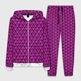 Мужской костюм 3D с принтом Розовые и чёрные треугольники в Петрозаводске, 100% полиэстер | Манжеты и пояс оформлены тканевой резинкой, двухслойный капюшон со шнурком для регулировки, карманы спереди | 