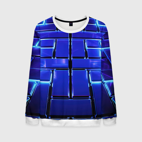 Мужской свитшот 3D с принтом Синие плиты с неоном в Ухте, 100% полиэстер с мягким внутренним слоем | круглый вырез горловины, мягкая резинка на манжетах и поясе, свободная посадка по фигуре | 