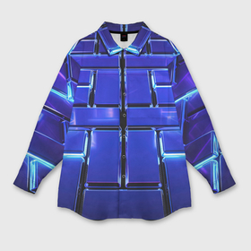 Мужская рубашка oversize 3D с принтом Синие плиты с неоном в Тюмени,  |  | 