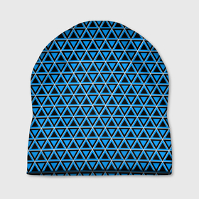 Шапка 3D с принтом Синие и чёрные треугольники в Новосибирске, 100% полиэстер | универсальный размер, печать по всей поверхности изделия | 