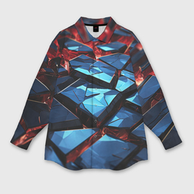 Мужская рубашка oversize 3D с принтом Синие абстрактные плиты и красное свечение в Тюмени,  |  | 