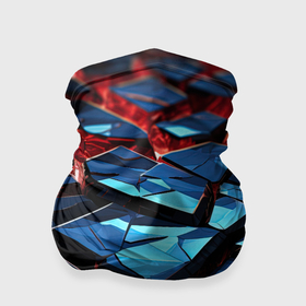 Бандана-труба 3D с принтом Синие абстрактные плиты и красное свечение в Тюмени, 100% полиэстер, ткань с особыми свойствами — Activecool | плотность 150‒180 г/м2; хорошо тянется, но сохраняет форму | 