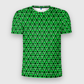 Мужская футболка 3D Slim с принтом Зелёные и чёрные треугольники , 100% полиэстер с улучшенными характеристиками | приталенный силуэт, круглая горловина, широкие плечи, сужается к линии бедра | 