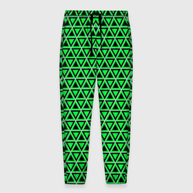 Мужские брюки 3D с принтом Зелёные и чёрные треугольники , 100% полиэстер | манжеты по низу, эластичный пояс регулируется шнурком, по бокам два кармана без застежек, внутренняя часть кармана из мелкой сетки | 