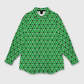 Мужская рубашка oversize 3D с принтом Зелёные и чёрные треугольники ,  |  | 
