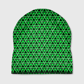 Шапка 3D с принтом Зелёные и чёрные треугольники в Новосибирске, 100% полиэстер | универсальный размер, печать по всей поверхности изделия | 