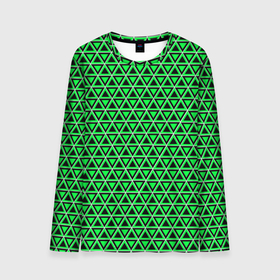 Мужской лонгслив 3D с принтом Зелёные и чёрные треугольники , 100% полиэстер | длинные рукава, круглый вырез горловины, полуприлегающий силуэт | 