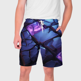 Мужские шорты 3D с принтом Фиолетовые  неоновые плиты в Екатеринбурге,  полиэстер 100% | прямой крой, два кармана без застежек по бокам. Мягкая трикотажная резинка на поясе, внутри которой широкие завязки. Длина чуть выше колен | 