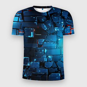 Мужская футболка 3D Slim с принтом Синие  абстрактные   плиты в Новосибирске, 100% полиэстер с улучшенными характеристиками | приталенный силуэт, круглая горловина, широкие плечи, сужается к линии бедра | 
