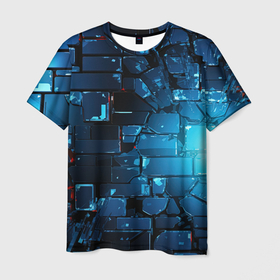 Мужская футболка 3D с принтом Синие  абстрактные   плиты в Тюмени, 100% полиэфир | прямой крой, круглый вырез горловины, длина до линии бедер | 