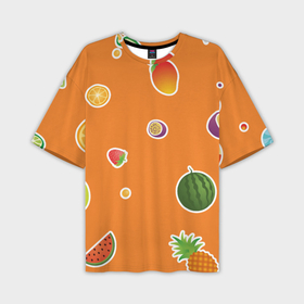 Мужская футболка oversize 3D с принтом Фруктовый узор на оранжевом ,  |  | 