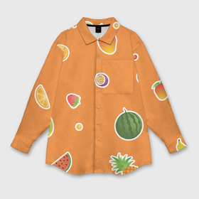 Мужская рубашка oversize 3D с принтом Фруктовый узор на оранжевом ,  |  | 
