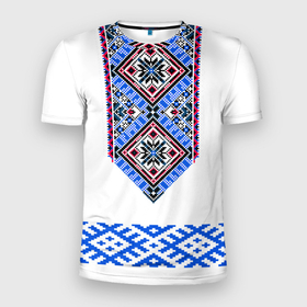 Мужская футболка 3D Slim с принтом Вышиванка обережник в Новосибирске, 100% полиэстер с улучшенными характеристиками | приталенный силуэт, круглая горловина, широкие плечи, сужается к линии бедра | 