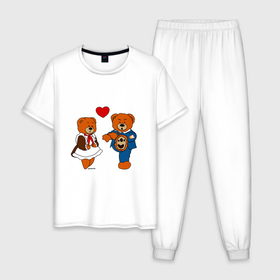 Мужская пижама хлопок с принтом Мишки: Айгуль и Марат , 100% хлопок | брюки и футболка прямого кроя, без карманов, на брюках мягкая резинка на поясе и по низу штанин
 | 