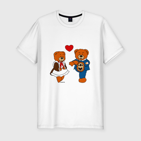 Мужская футболка хлопок Slim с принтом Мишки: Айгуль и Марат в Екатеринбурге, 92% хлопок, 8% лайкра | приталенный силуэт, круглый вырез ворота, длина до линии бедра, короткий рукав | 