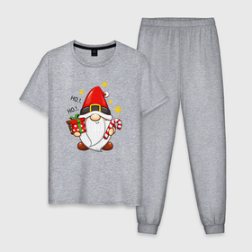 Мужская пижама хлопок с принтом Гном с подарками в Екатеринбурге, 100% хлопок | брюки и футболка прямого кроя, без карманов, на брюках мягкая резинка на поясе и по низу штанин
 | 