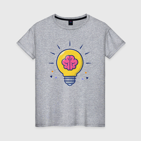 Женская футболка хлопок с принтом Мозг в лампочке в Тюмени, 100% хлопок | прямой крой, круглый вырез горловины, длина до линии бедер, слегка спущенное плечо | 