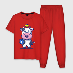 Мужская пижама хлопок с принтом Коровка с пакетом молока в Екатеринбурге, 100% хлопок | брюки и футболка прямого кроя, без карманов, на брюках мягкая резинка на поясе и по низу штанин
 | 