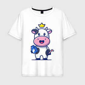 Мужская футболка хлопок Oversize с принтом Коровка с пакетом молока в Кировске, 100% хлопок | свободный крой, круглый ворот, “спинка” длиннее передней части | 