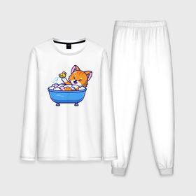Мужская пижама с лонгсливом хлопок с принтом Котёнок с уточкой в ванне в Кировске,  |  | Тематика изображения на принте: 