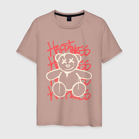 Мужская футболка хлопок с принтом Teddy медвежонок happiness в Белгороде, 100% хлопок | прямой крой, круглый вырез горловины, длина до линии бедер, слегка спущенное плечо. | 