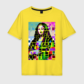 Мужская футболка хлопок Oversize с принтом Mona Lisa   mosaic pop art в Екатеринбурге, 100% хлопок | свободный крой, круглый ворот, “спинка” длиннее передней части | Тематика изображения на принте: 