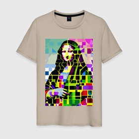 Мужская футболка хлопок с принтом Mona Lisa   mosaic pop art в Екатеринбурге, 100% хлопок | прямой крой, круглый вырез горловины, длина до линии бедер, слегка спущенное плечо. | Тематика изображения на принте: 
