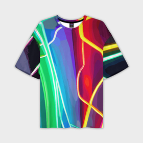 Мужская футболка oversize 3D с принтом Абстрактные цветные полосы   композиция ,  |  | 