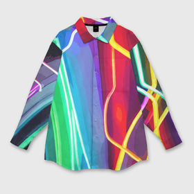 Женская рубашка oversize 3D с принтом Абстрактные цветные полосы   композиция ,  |  | 