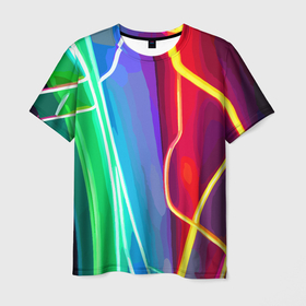 Мужская футболка 3D с принтом Абстрактные цветные полосы   композиция , 100% полиэфир | прямой крой, круглый вырез горловины, длина до линии бедер | 