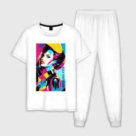 Мужская пижама хлопок с принтом Angelina Jolie   pop art в Курске, 100% хлопок | брюки и футболка прямого кроя, без карманов, на брюках мягкая резинка на поясе и по низу штанин
 | Тематика изображения на принте: 
