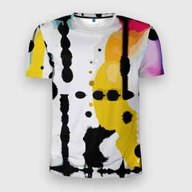 Мужская футболка 3D Slim с принтом Цветная абстракция   минимализм в Петрозаводске, 100% полиэстер с улучшенными характеристиками | приталенный силуэт, круглая горловина, широкие плечи, сужается к линии бедра | 