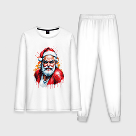Мужская пижама с лонгсливом хлопок с принтом Плохой Санта в стиле акварели в Кировске,  |  | 