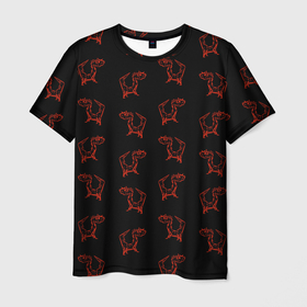 Мужская футболка 3D с принтом Паттерн  красных драконов в Тюмени, 100% полиэфир | прямой крой, круглый вырез горловины, длина до линии бедер | Тематика изображения на принте: 