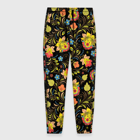 Мужские брюки 3D с принтом Хохломская роспись разноцветные цветы в Курске, 100% полиэстер | манжеты по низу, эластичный пояс регулируется шнурком, по бокам два кармана без застежек, внутренняя часть кармана из мелкой сетки | 