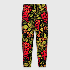 Мужские брюки 3D с принтом Хохломская роспись красные ягоды в Курске, 100% полиэстер | манжеты по низу, эластичный пояс регулируется шнурком, по бокам два кармана без застежек, внутренняя часть кармана из мелкой сетки | 