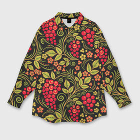 Мужская рубашка oversize 3D с принтом Хохломская роспись красные ягоды в Тюмени,  |  | 