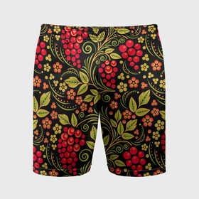 Мужские шорты спортивные с принтом Хохломская роспись красные ягоды в Тюмени,  |  | 