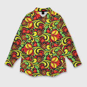 Мужская рубашка oversize 3D с принтом Хохломская роспись красные цветы и ягоды в Тюмени,  |  | 