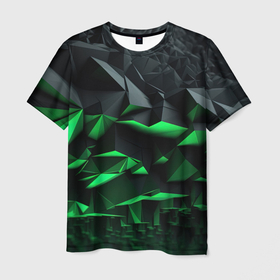 Мужская футболка 3D с принтом Зеленая абстракция    зеленая в Екатеринбурге, 100% полиэфир | прямой крой, круглый вырез горловины, длина до линии бедер | 